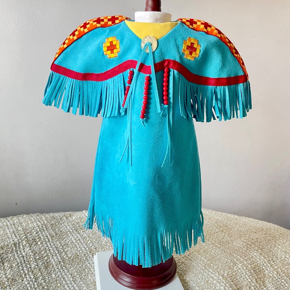 American Girl Kaya Blue Pow Wow Dress and Fancy Shawl Outfit Skirt